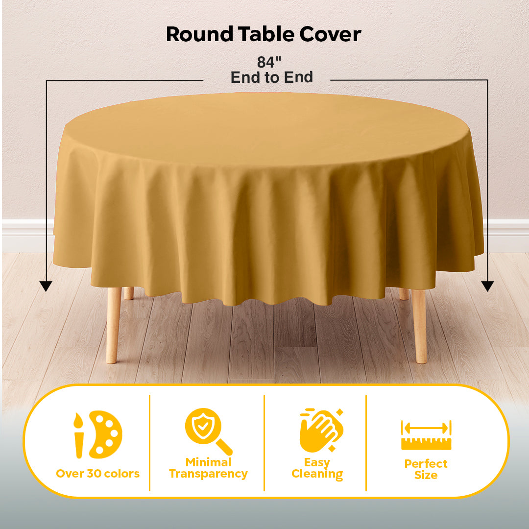 Gold Round Plastic Table Covers | 12 Pack | 84 in.