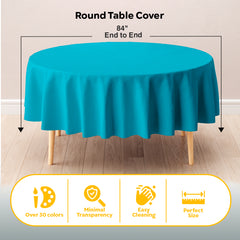 Round Turquoise Plastic Table Covers | 12 Pack | 84 in.