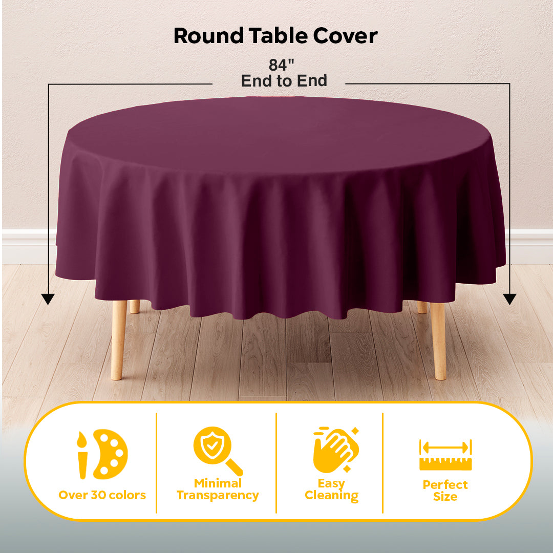 Round Plum Plastic Table Covers | 6 Pack | 84 in.
