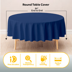 Navy Blue Round Plastic Table Covers | 12 Pack | 84 in.