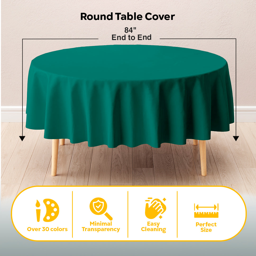 Dark Green Round Plastic Table Covers | 6 Pack | 84 in.