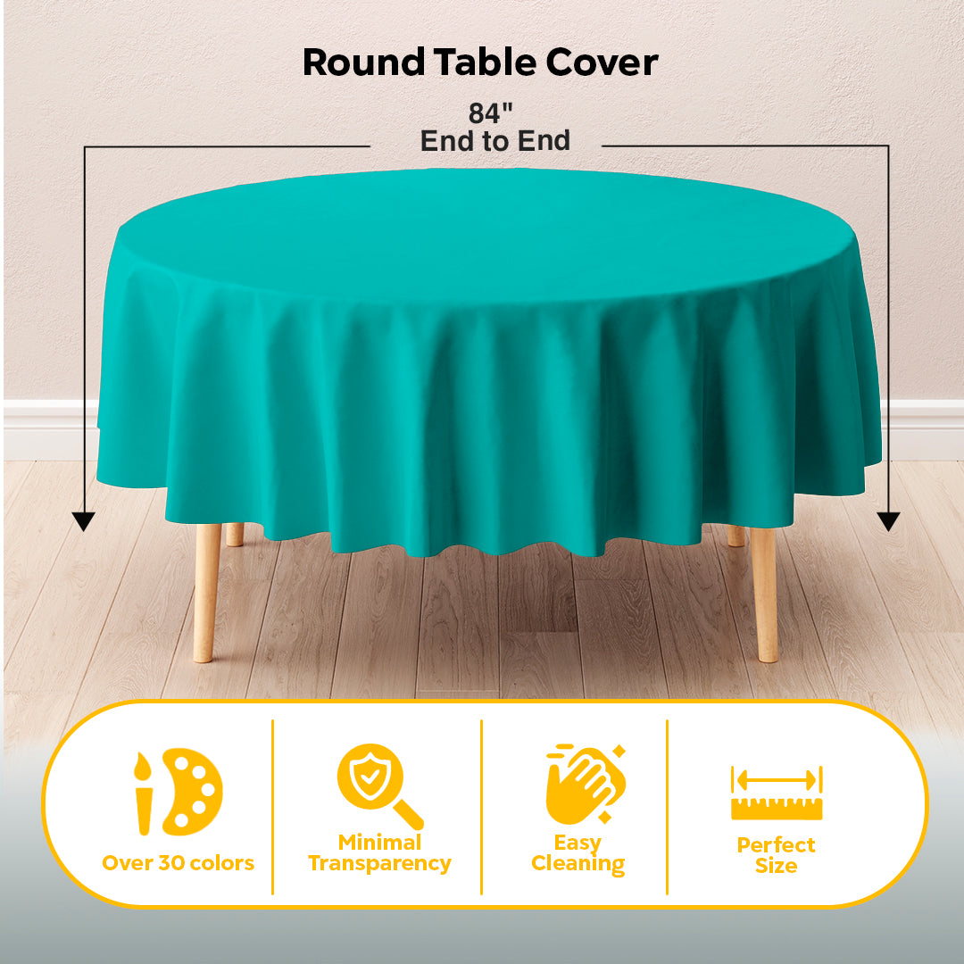 Round Teal Plastic Table Cover | 84 in.