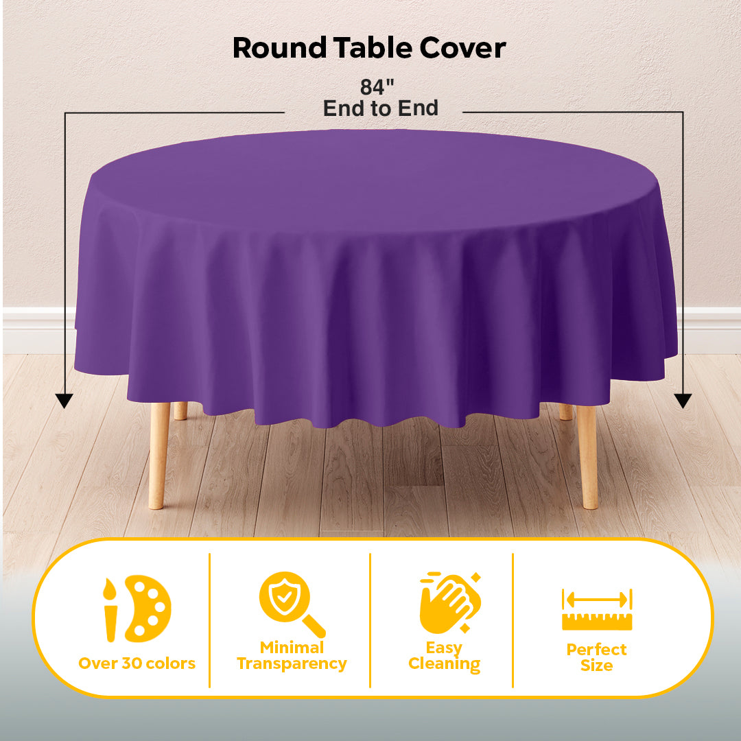 Round Purple Plastic Table Covers | 12 Pack | 84 in.