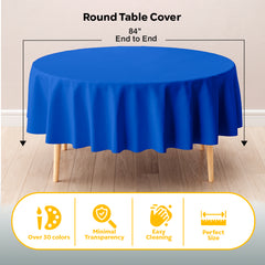 Dark Blue Round Plastic Table Covers | 6 Pack | 84 in.