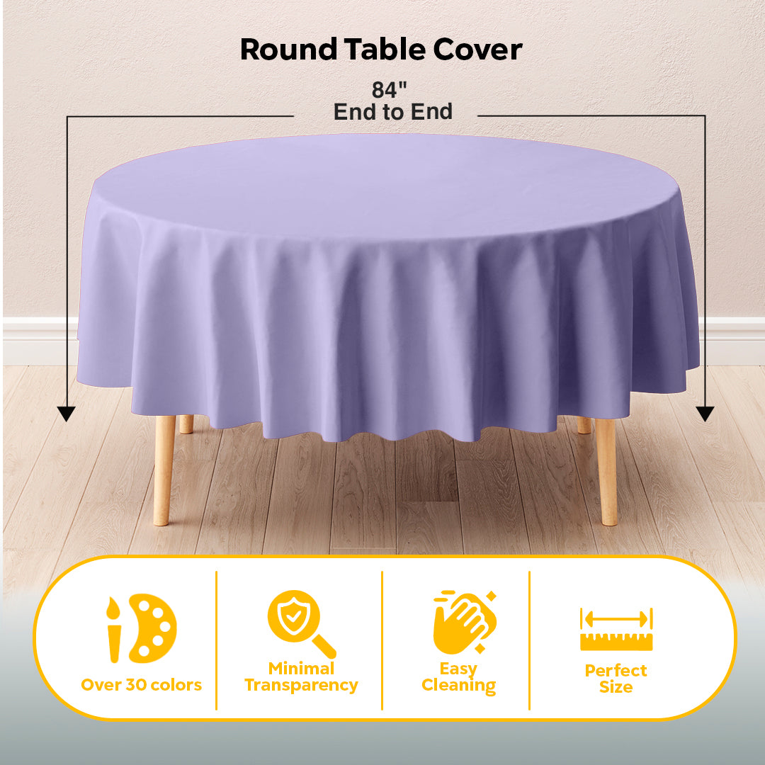 Round Lavender Plastic Table Covers | 12 Pack | 84 in.
