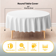 Round White Plastic Table Covers | 6 Pack | 84 in.