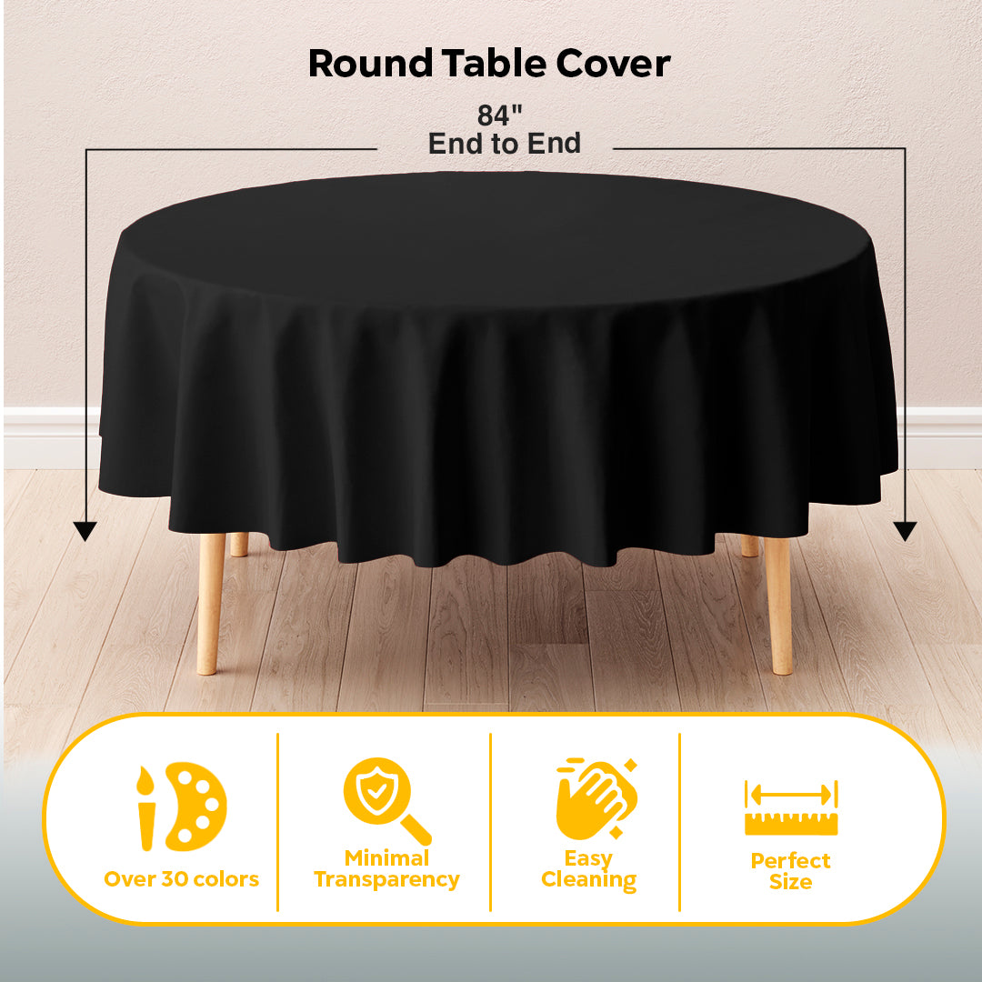 Black Round Plastic Table Cover | 84 in.
