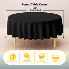 Black Round Plastic Table Cover | 84 in.