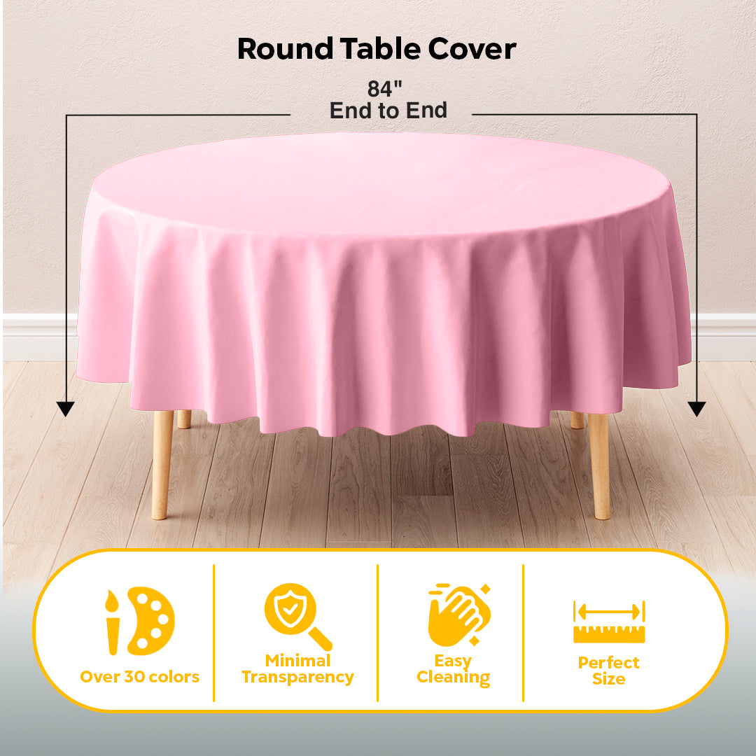 Round Pink Plastic Table Cover | 84 in.