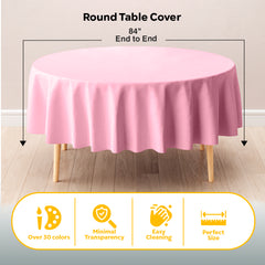 Round Pink Plastic Table Cover | 84 in.