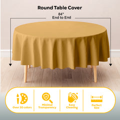 Gold Round Plastic Table Covers | 6 Pack | 84 in.