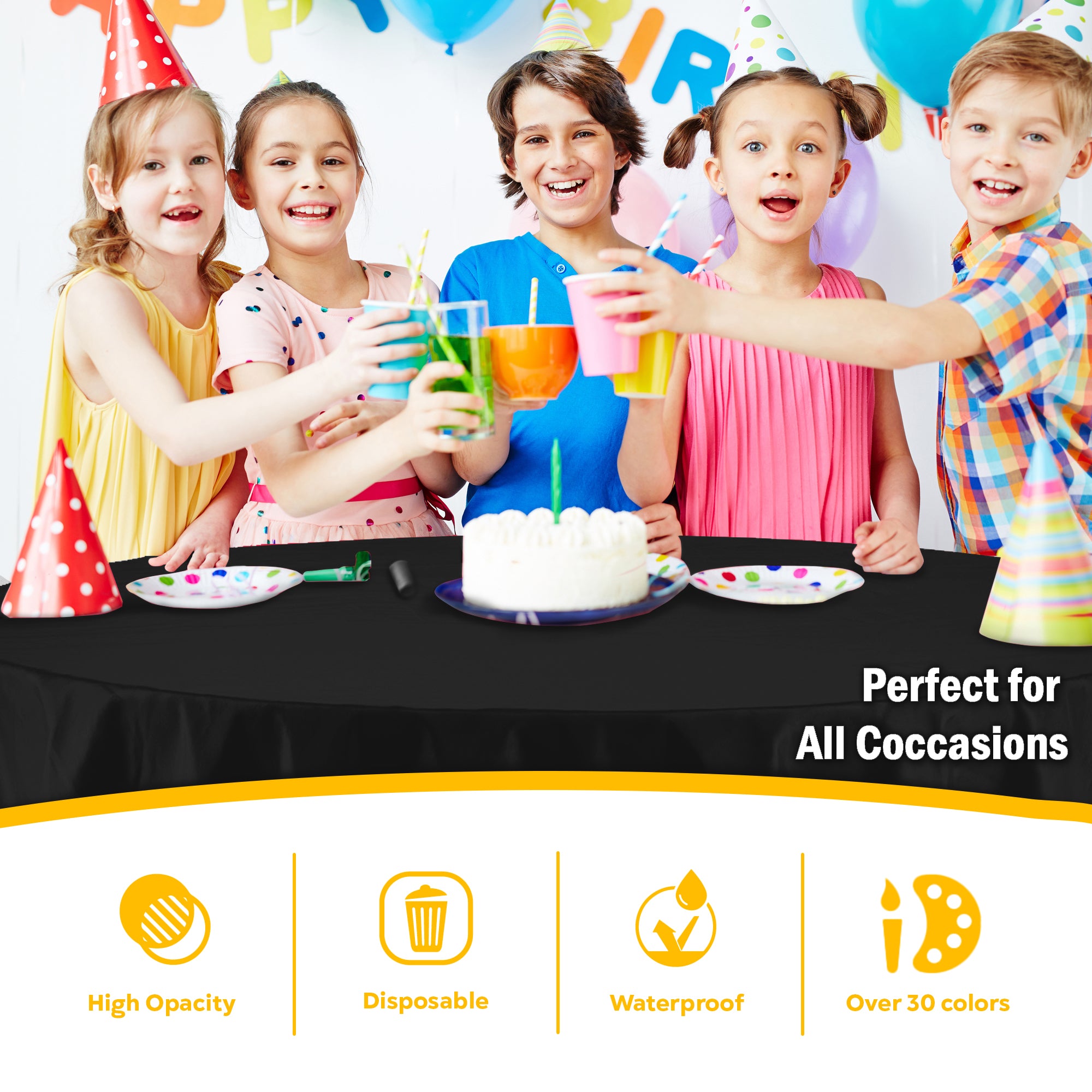 Black Round Plastic Table Cover | 84 in.