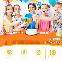 Round Orange Plastic Table Covers | 6 Pack | 84 in.