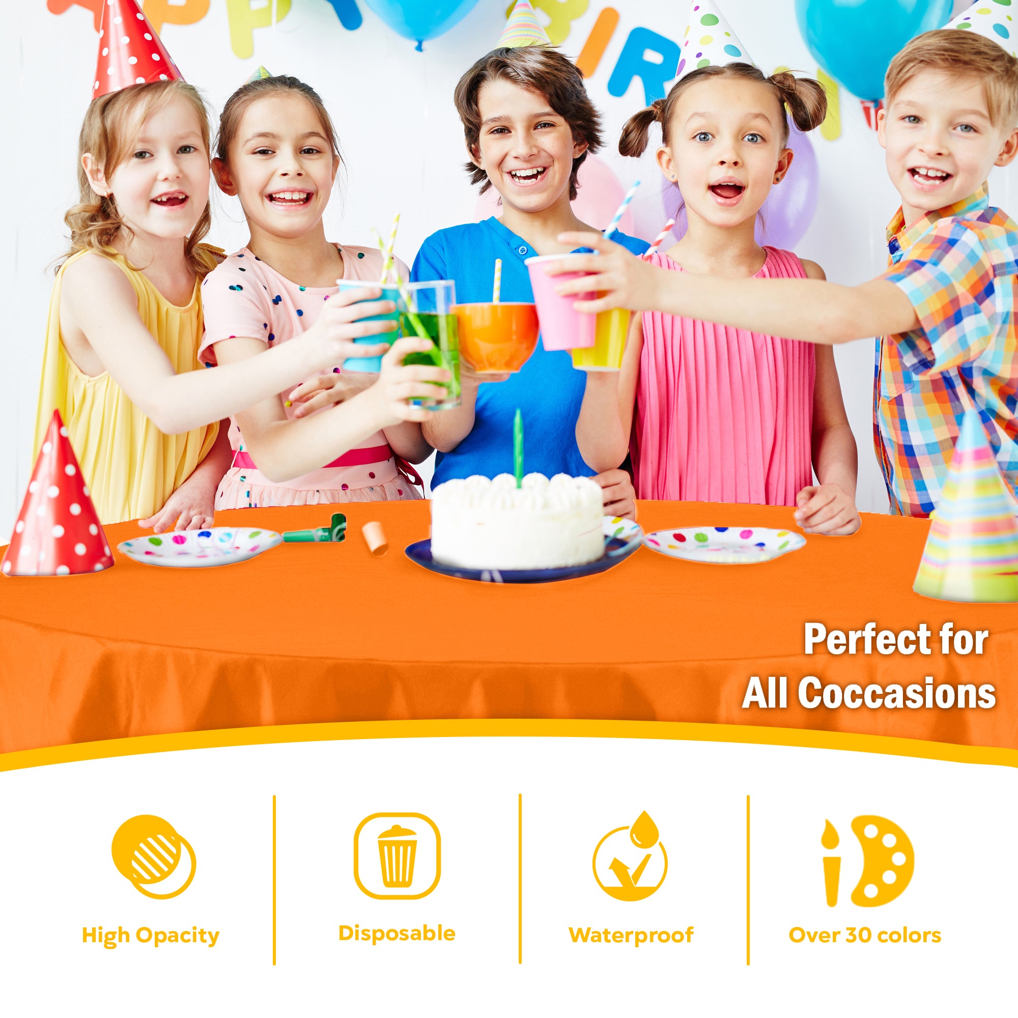 Round Orange Plastic Table Covers | 12 Pack | 84 in.