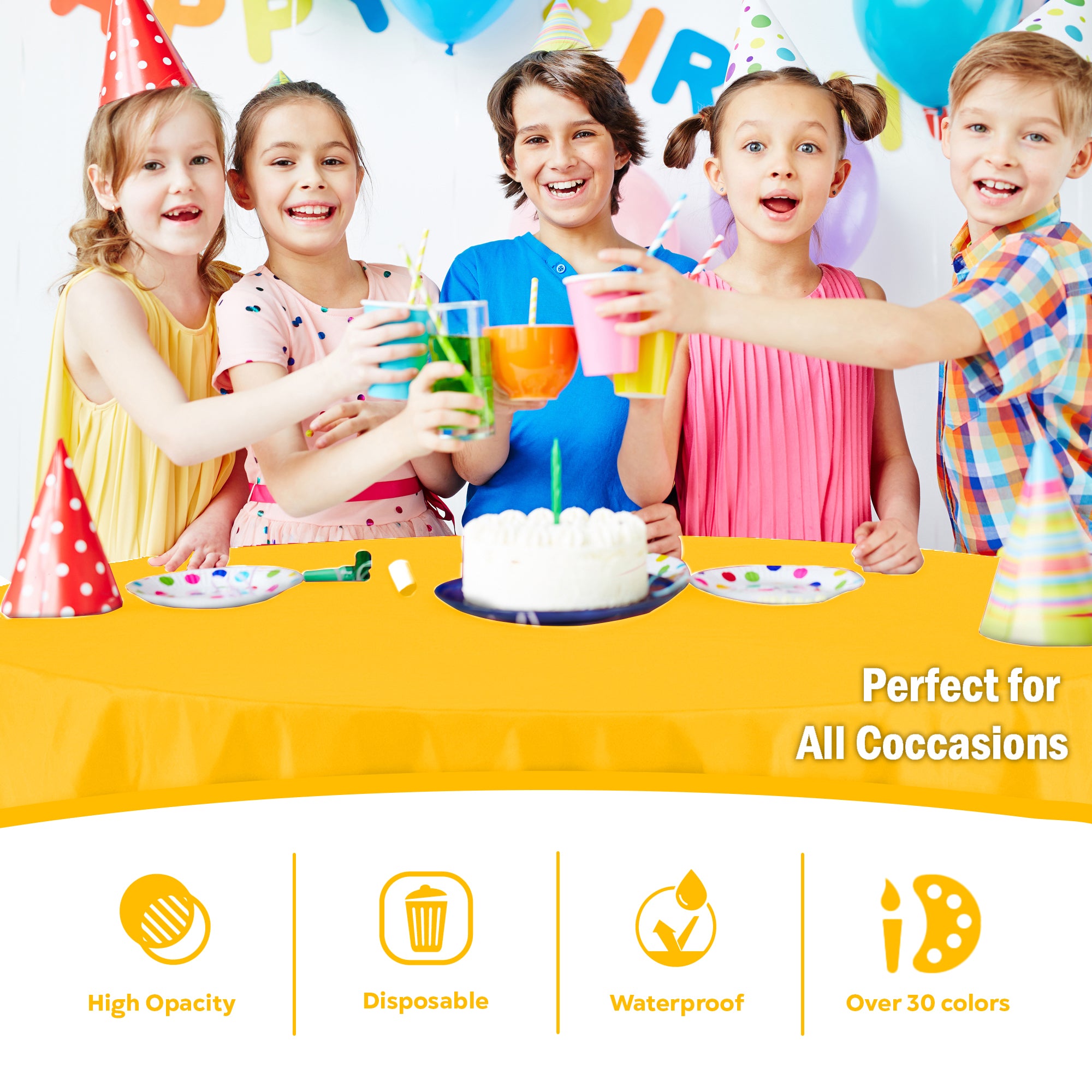 Round Yellow Plastic Table Cover | 84 in. | Case of 48