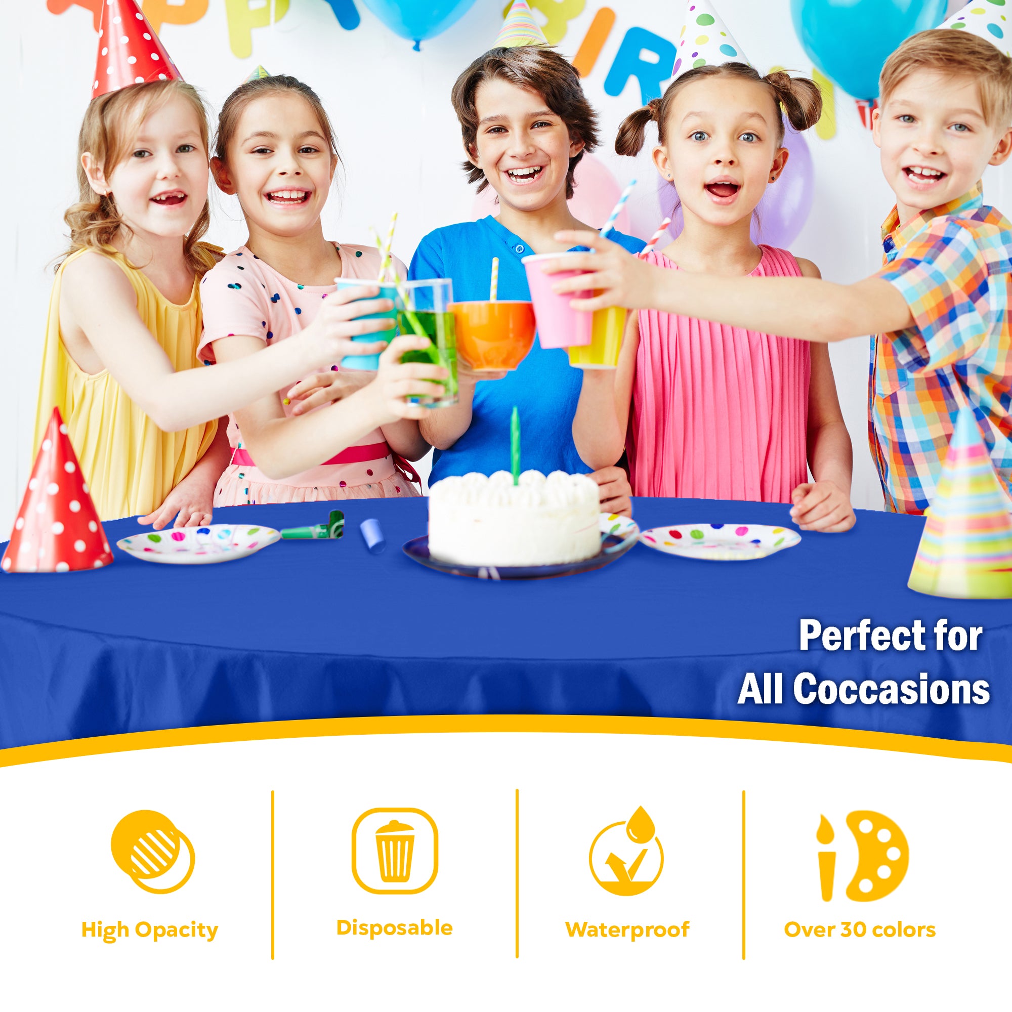 Dark Blue Round Plastic Table Covers | 6 Pack | 84 in.