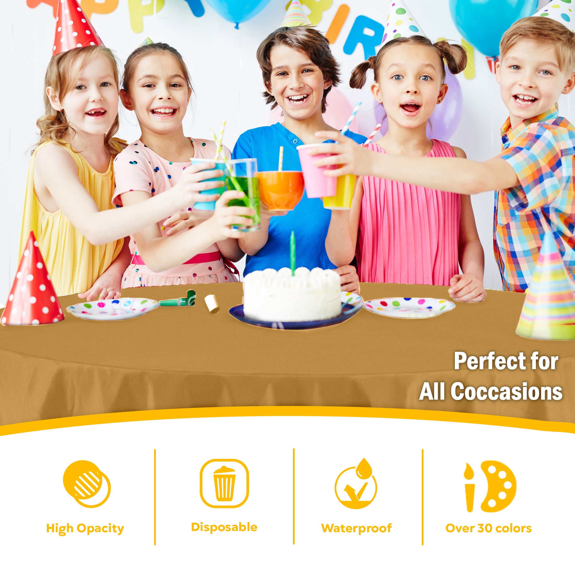 Gold Round Plastic Table Covers | 12 Pack | 84 in.