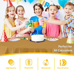 Gold Round Plastic Table Cover | 84 in. | Case of 48