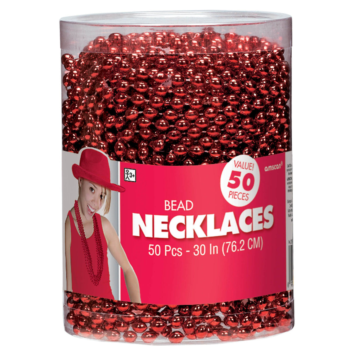 Red Bead Necklace Set - 50 Pack, 30 Inches
