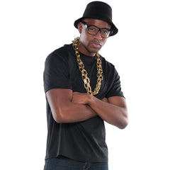 1980s Old School Rapper Costume Kit with Hat, Glasses & Chain - One Size (72" long)