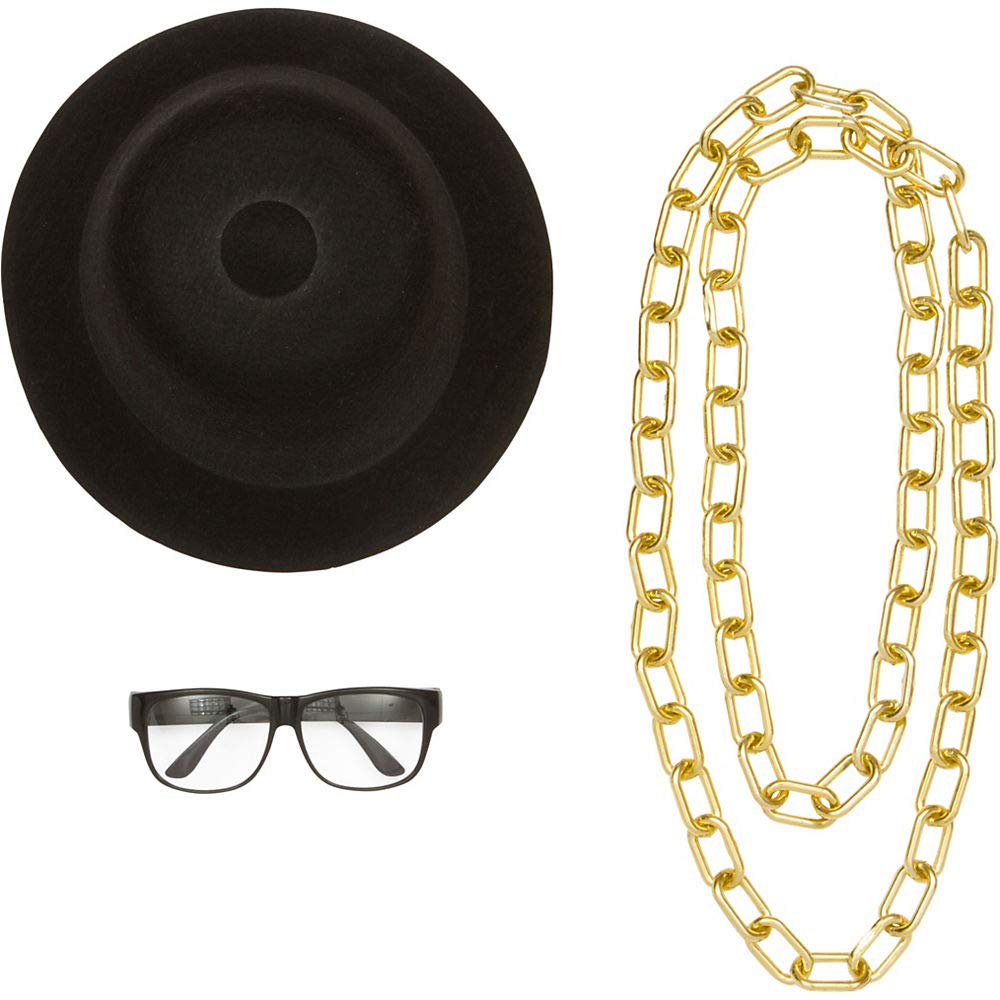 1980s Old School Rapper Costume Kit with Hat, Glasses & Chain - One Size (72" long)