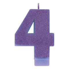 Purple Glitter Number 4 Birthday Candle | 3.25 In.