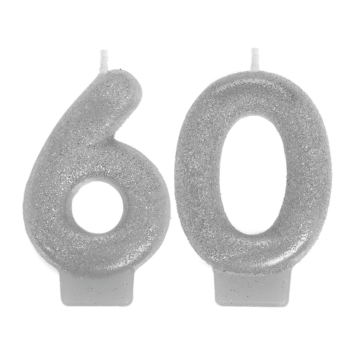 Silver Glitter Number 60 Birthday Candles | 3 In. | 2 Count