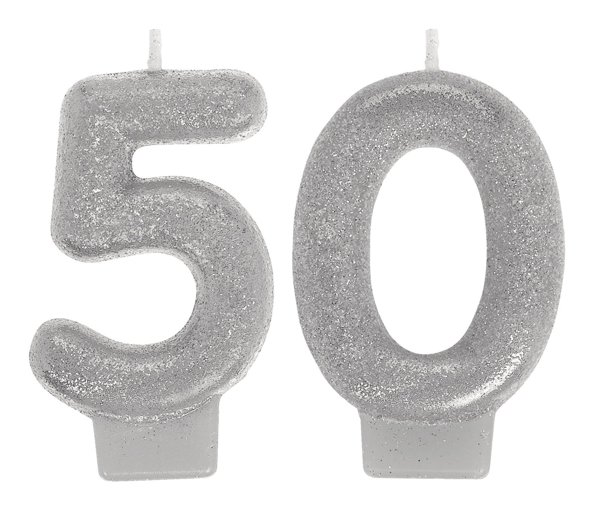 Silver Glitter Number 50 Birthday Candles | 3 In. | 2 Count