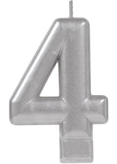 Silver Number 4 Metallic Birthday Candle