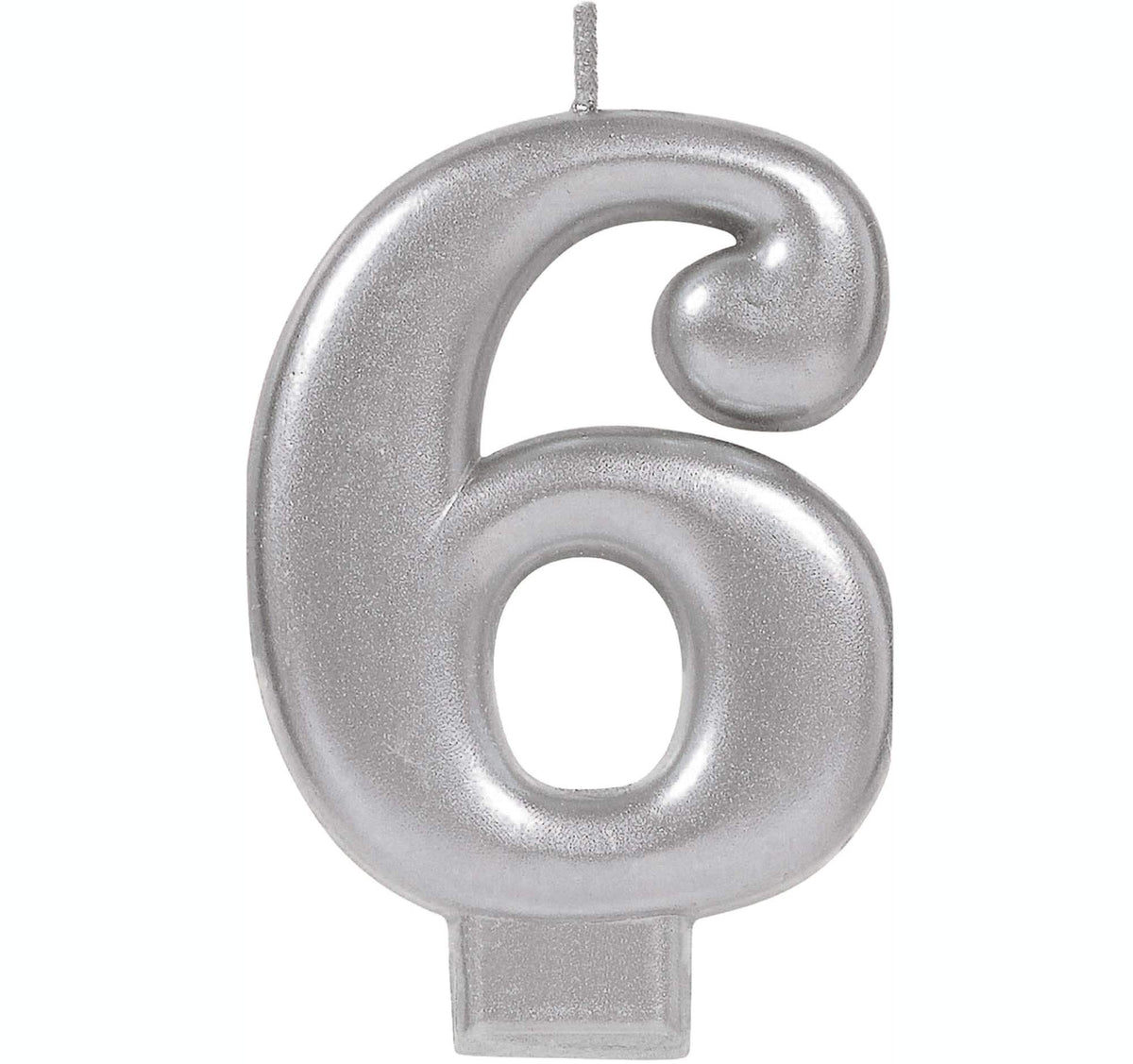 Silver Number 6 Molded Birthday Candle