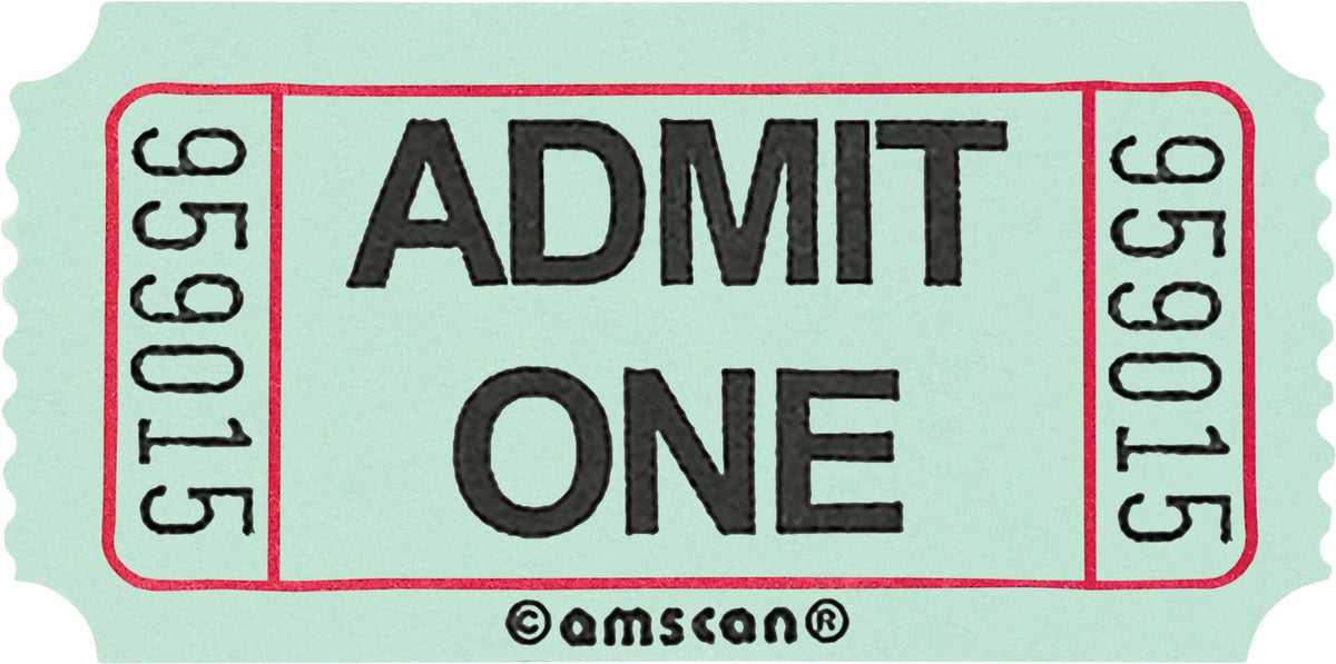 "Admit One" Ticket Roll - Green, 1000-Pairs