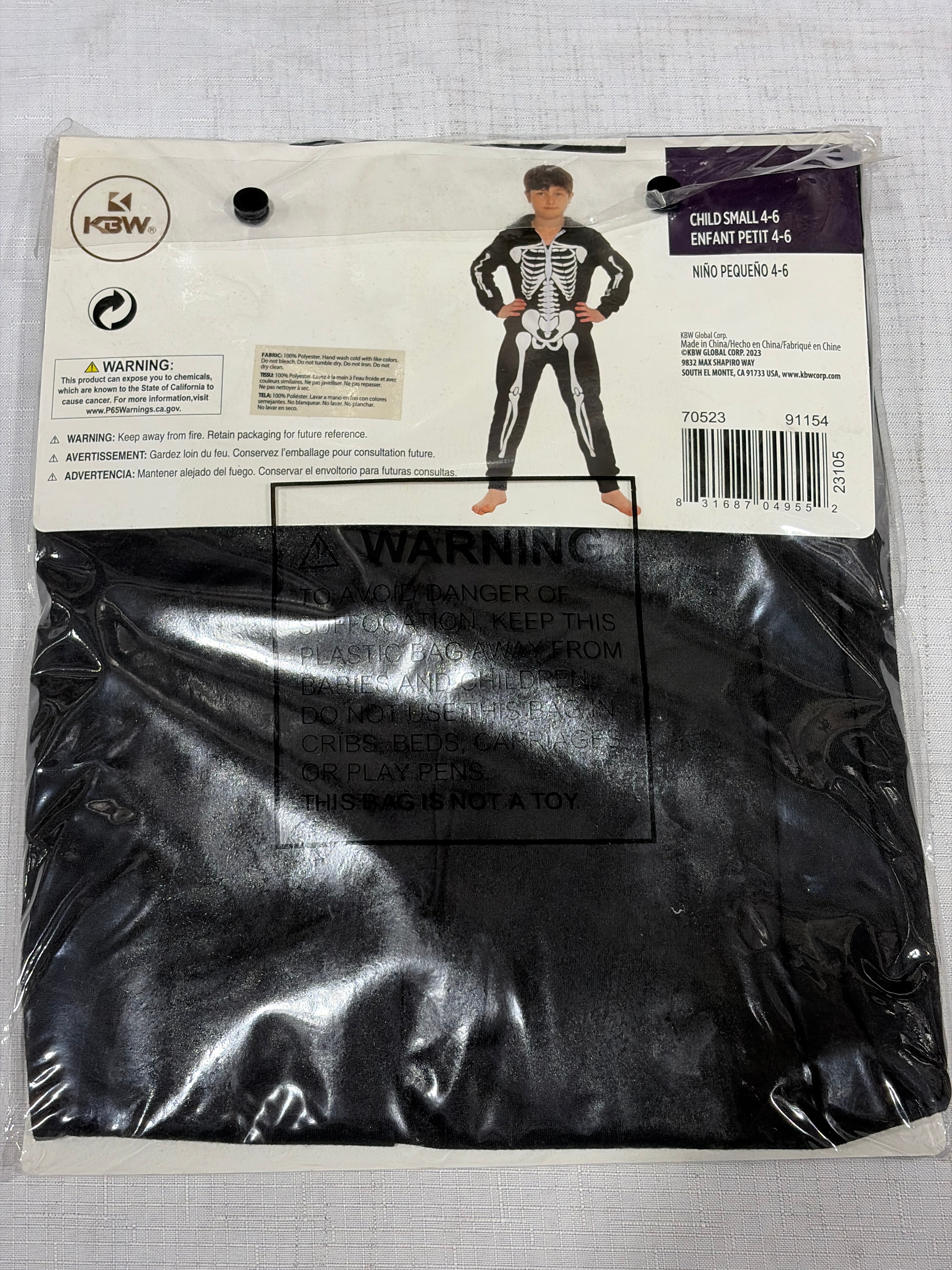 Boys' Skeleton Bodysuit with Hood - Child S (4-6)