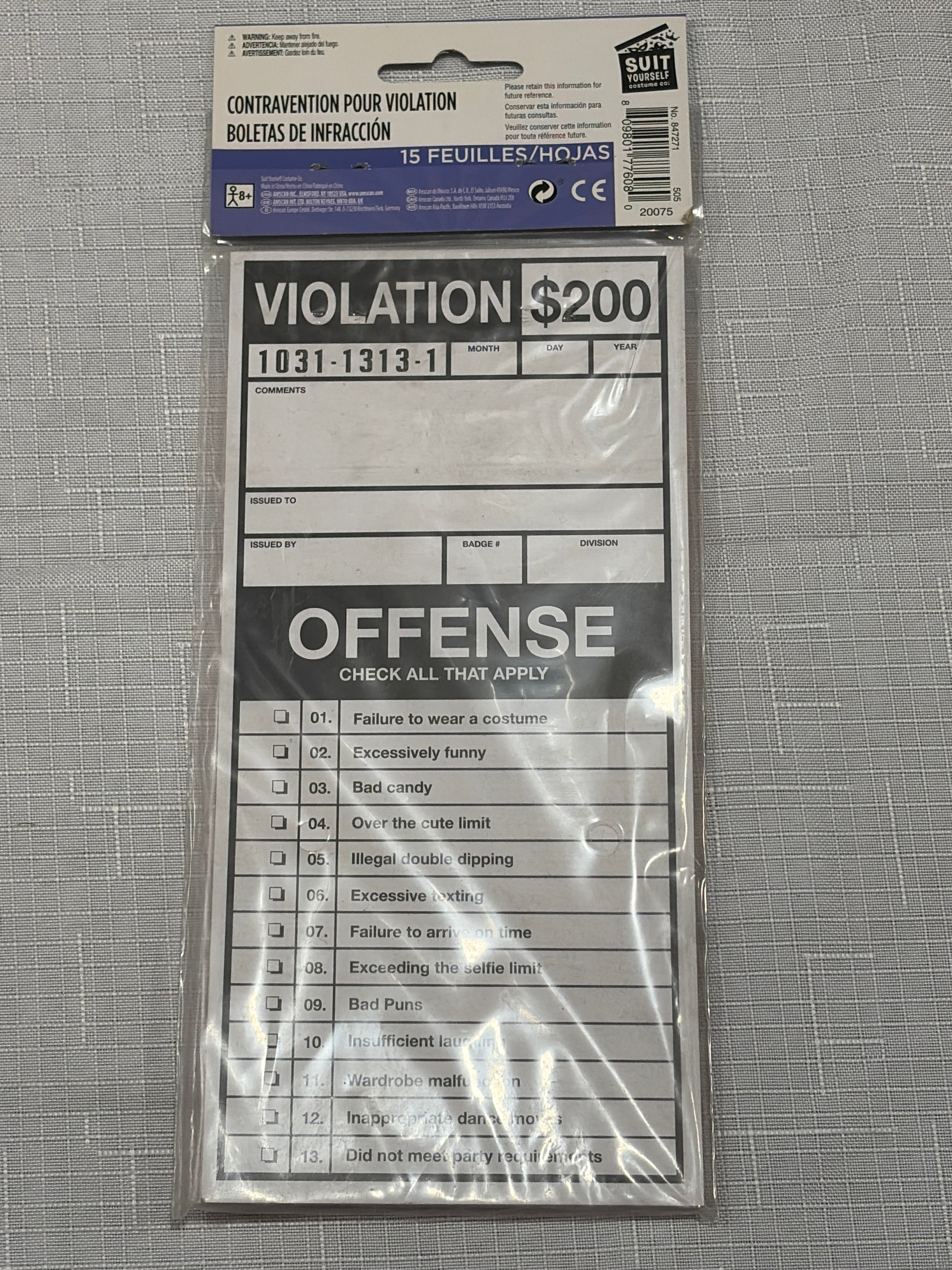 Halloween Violation Ticket Costume Props