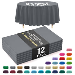 Premium Round Silver Plastic Table Covers | 12 Pack | 84 in.