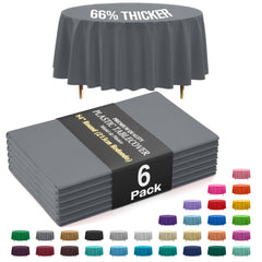 Premium Round Silver Plastic Table Covers | 6 Pack | 84 in.