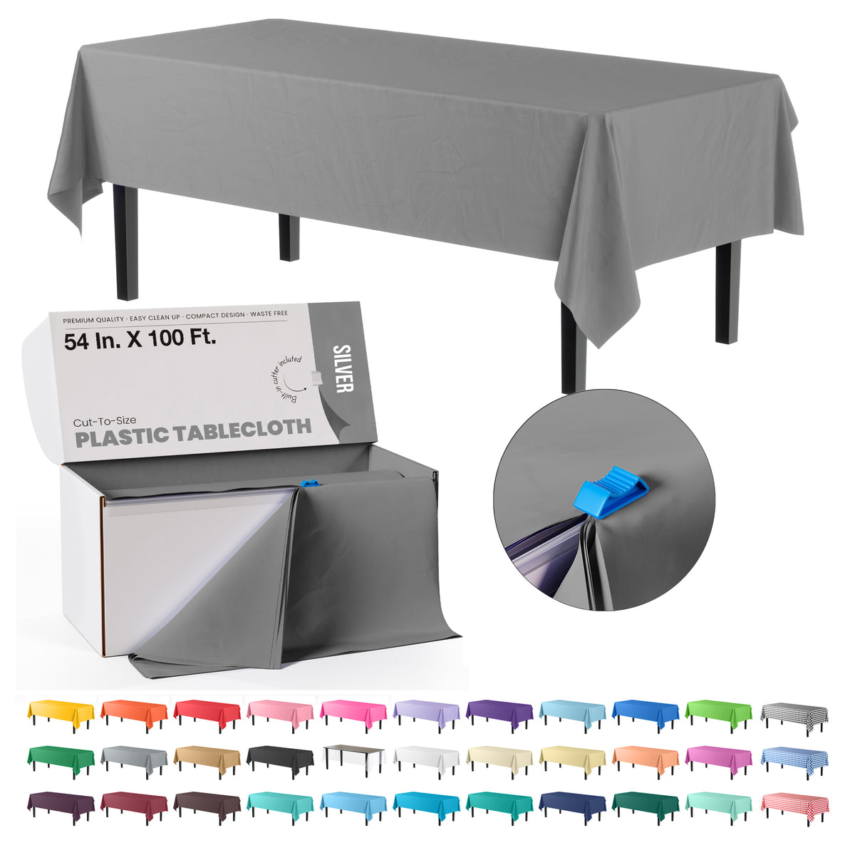54 in. x 100 Ft. Cut To Size Table Roll  | Silver | Case of 6
