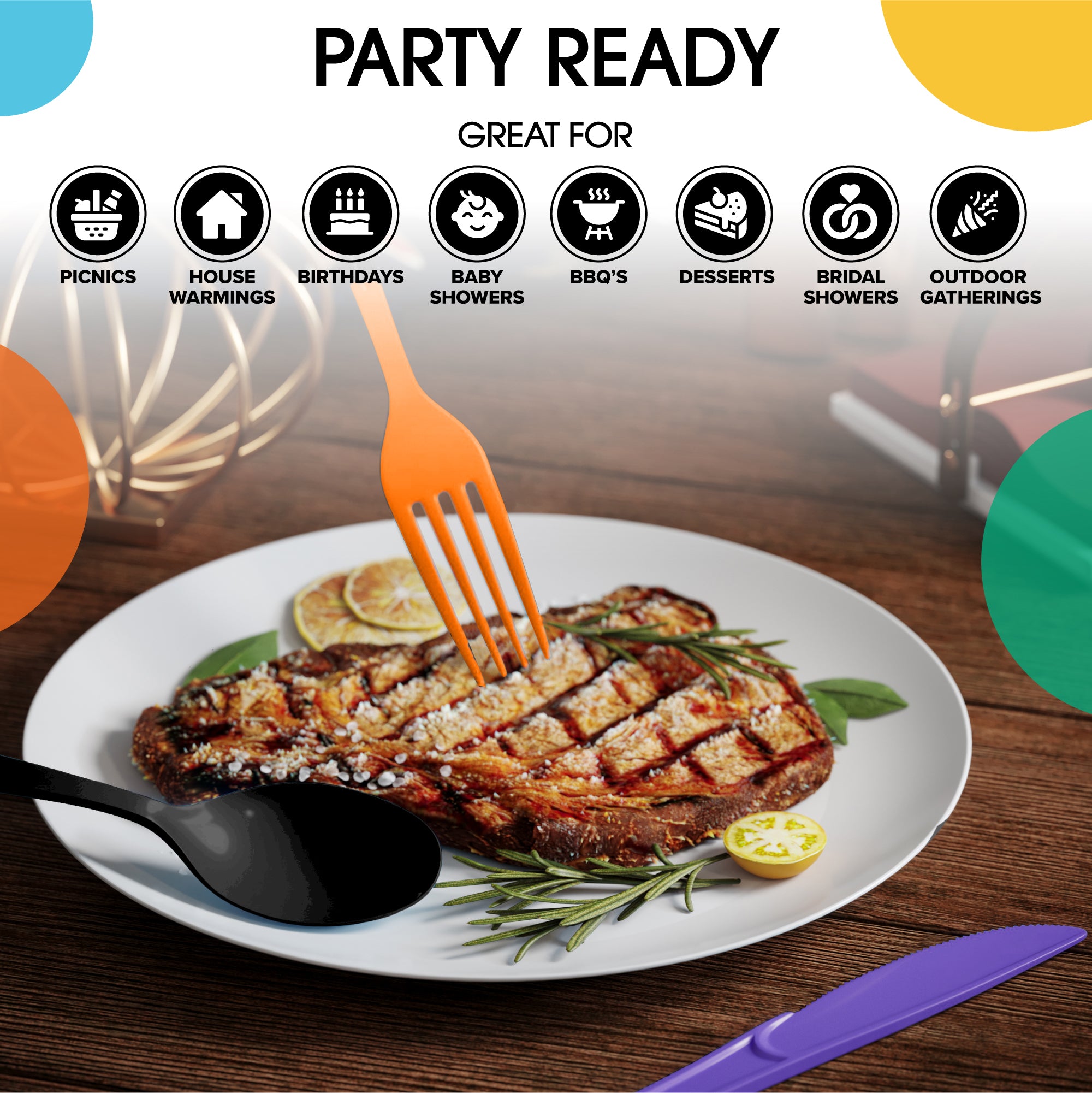 150 Pc. Halloween Plastic Cutlery Combo Set | Orange, Purple & Black