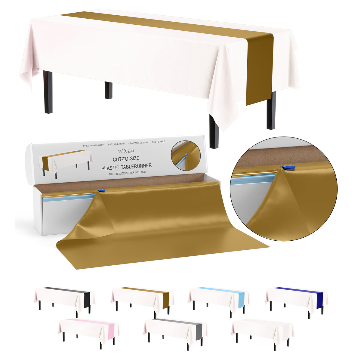 14 in. x 200 Ft. Cut To Size Gold Table Runner