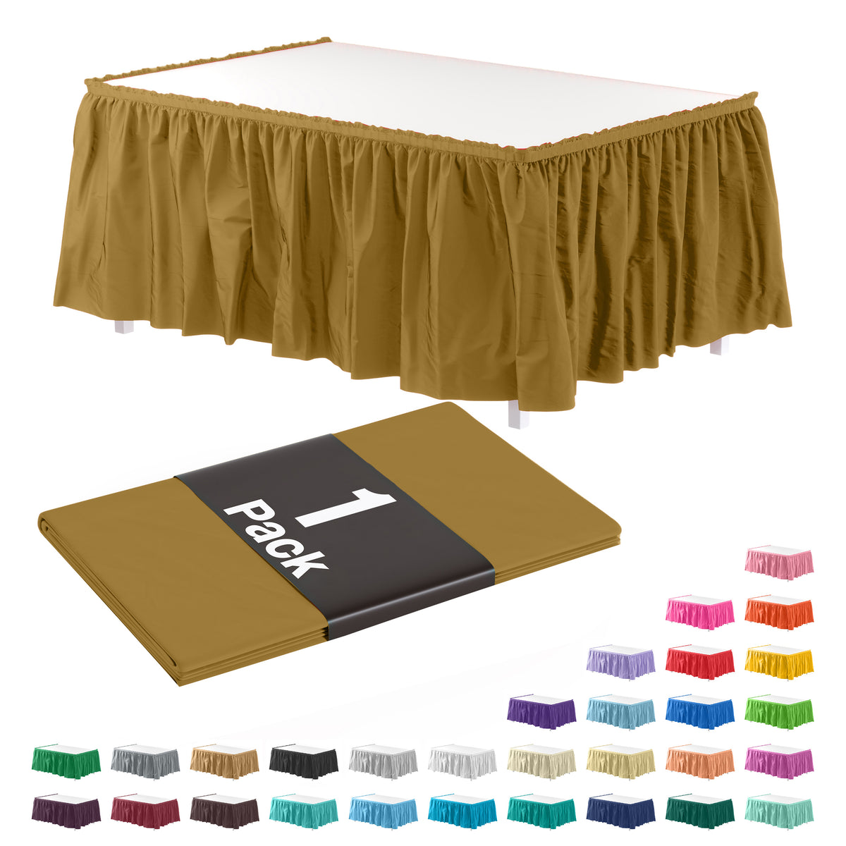 Gold Plastic Table Skirt | 168 in. x 29 in.