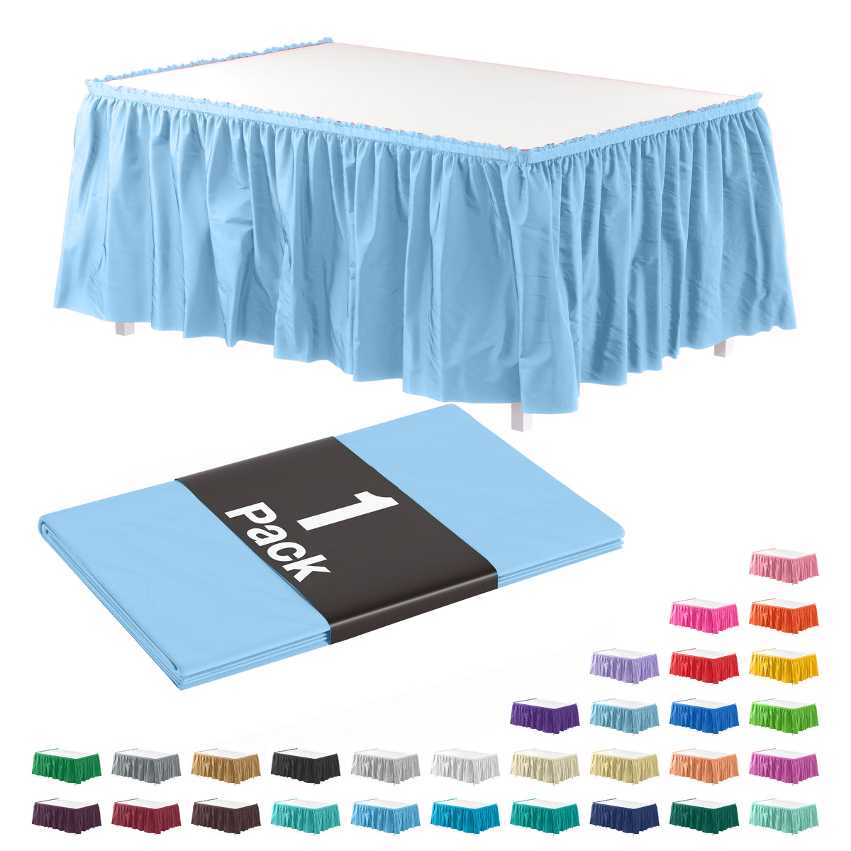 Light Blue Plastic Table Skirt | 168 in. x 29 in.