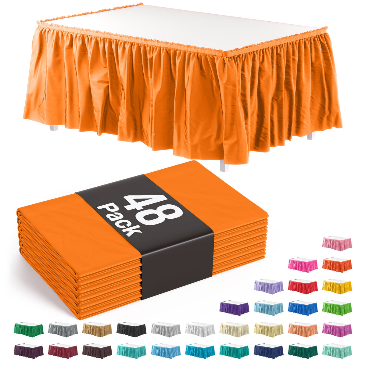 Orange Plastic Table Skirt | Case of 48