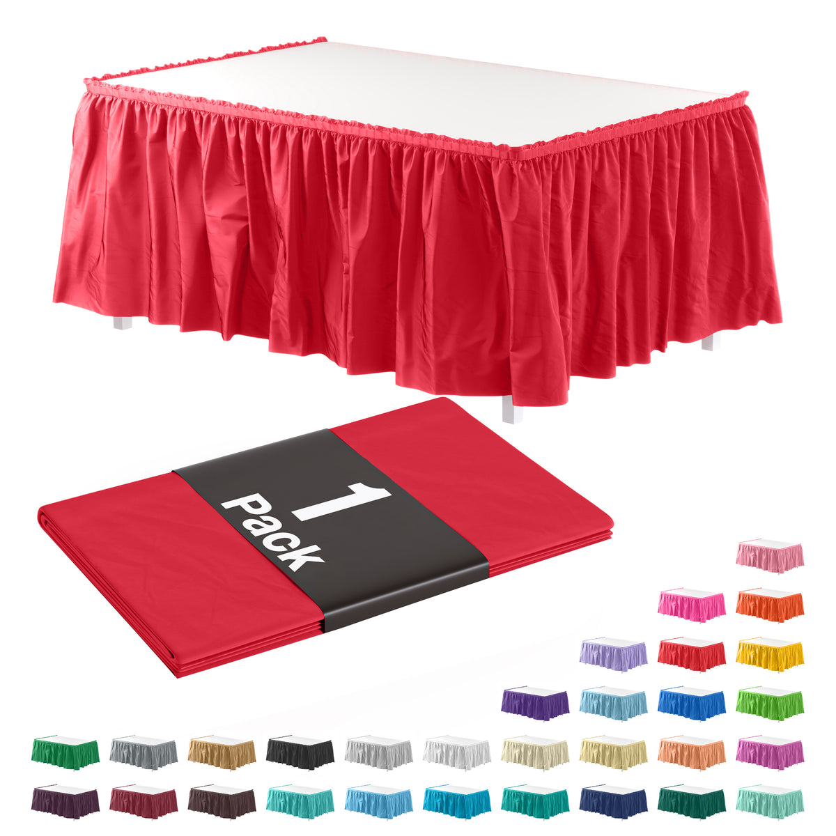 Red Plastic Table Skirt | 14 ft. x 29 in.