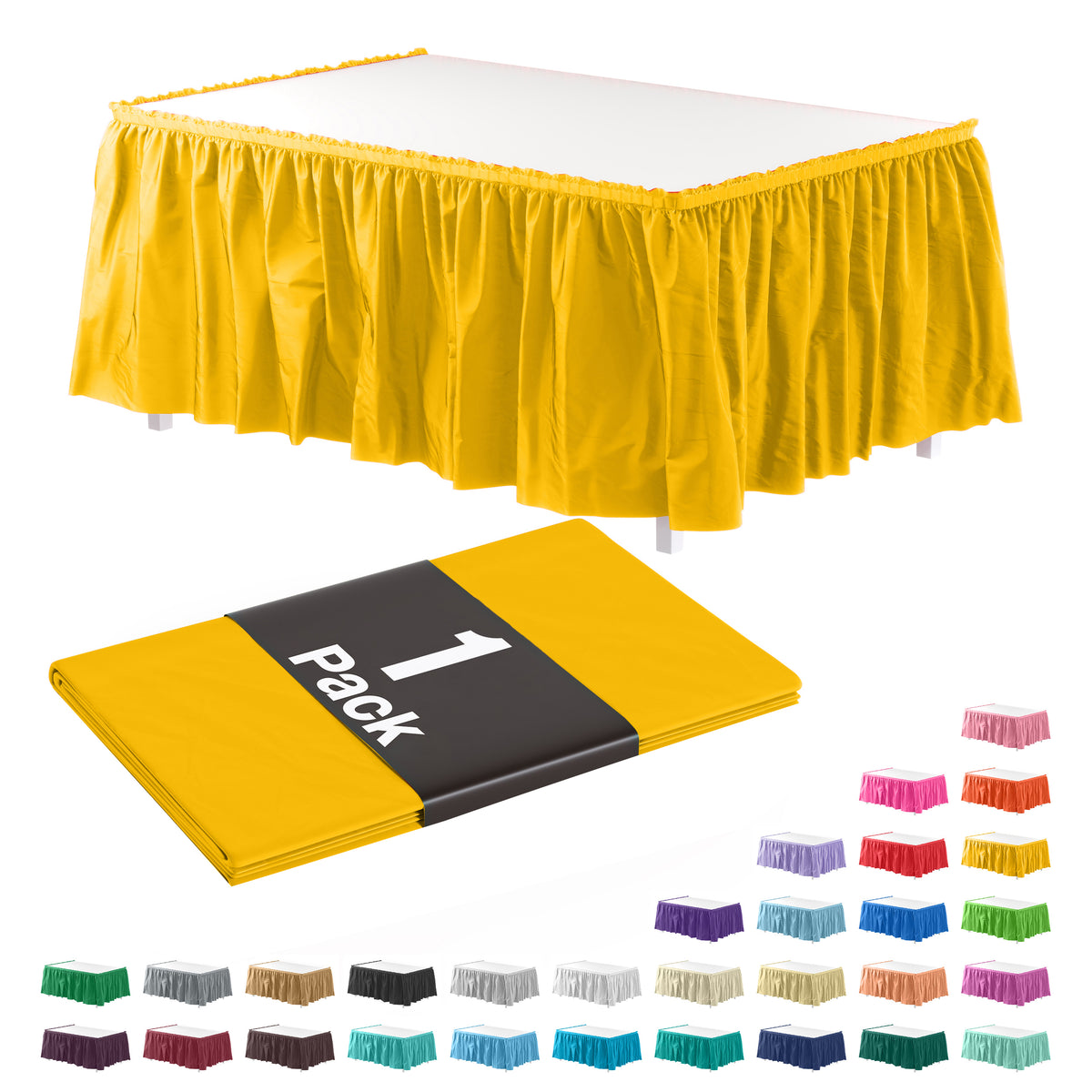 Yellow Plastic Table Skirt | 168 in. x 29 in.