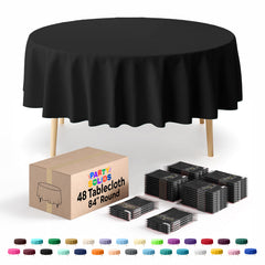 Black Round Plastic Table Cover | 84 in. | Case of 48