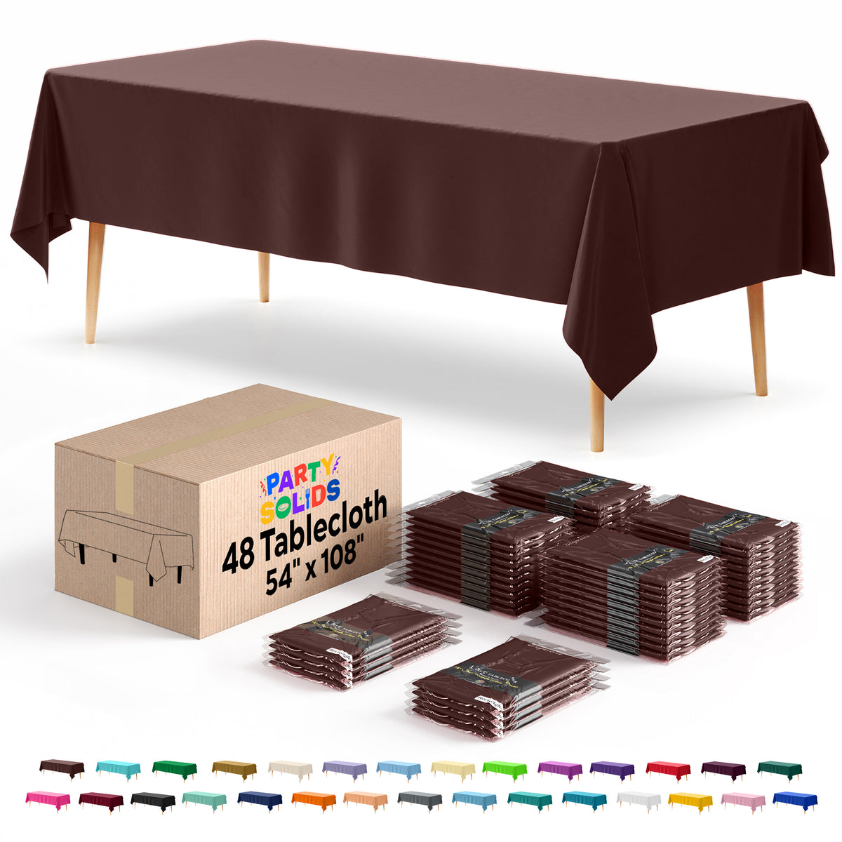 Brown Plastic Table Cover | Case of 48 | 54 in. x 108 in.