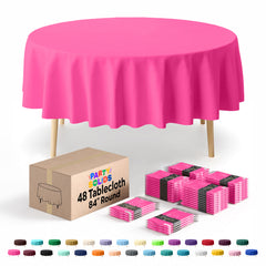 Cerise Round Plastic Table Cover | 84 in. | Case of 48