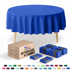 Dark Blue Round Plastic Table Cover | 84 in. | Case of 48