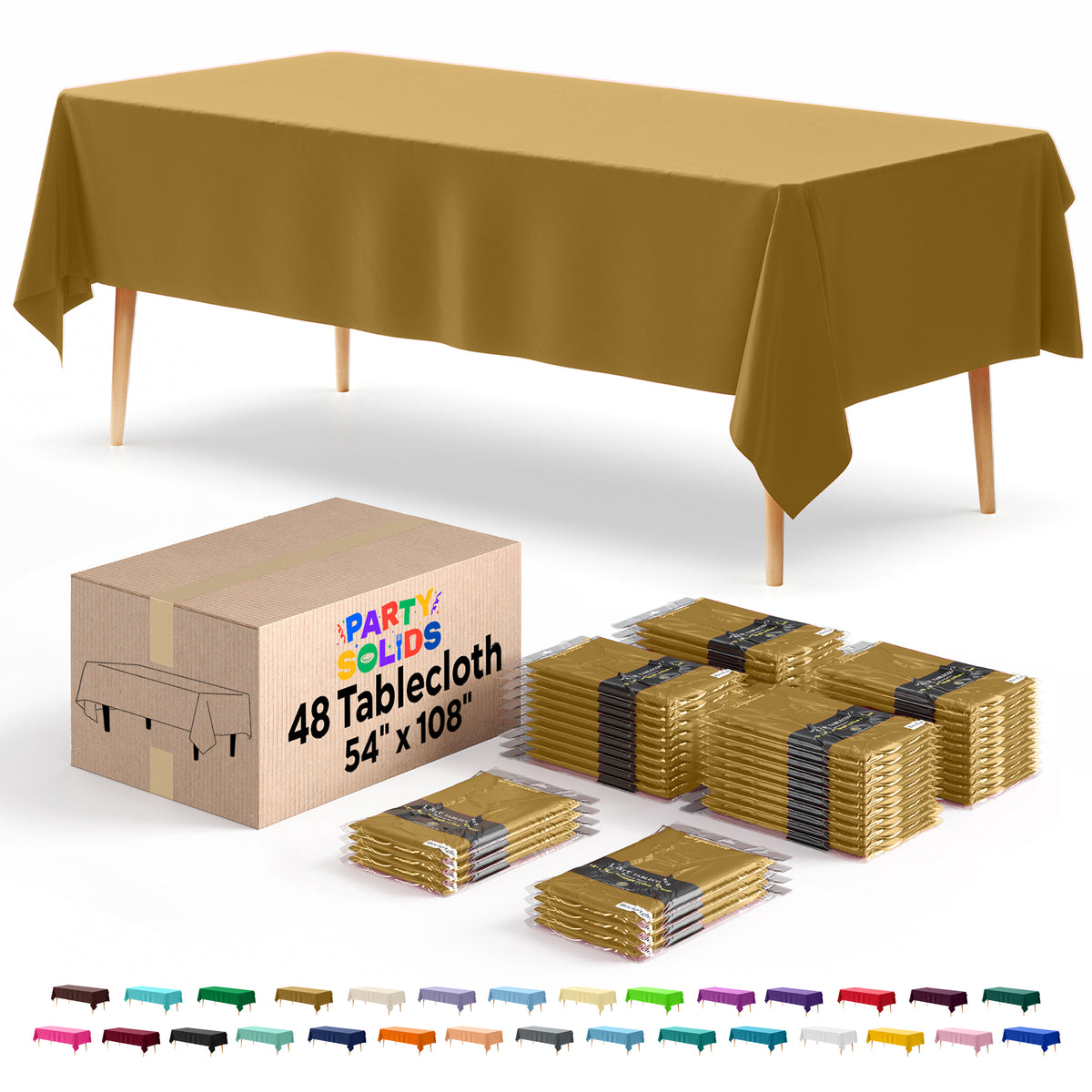 Gold Plastic Table Cover | 54 in. x 108 in. | Case of 48