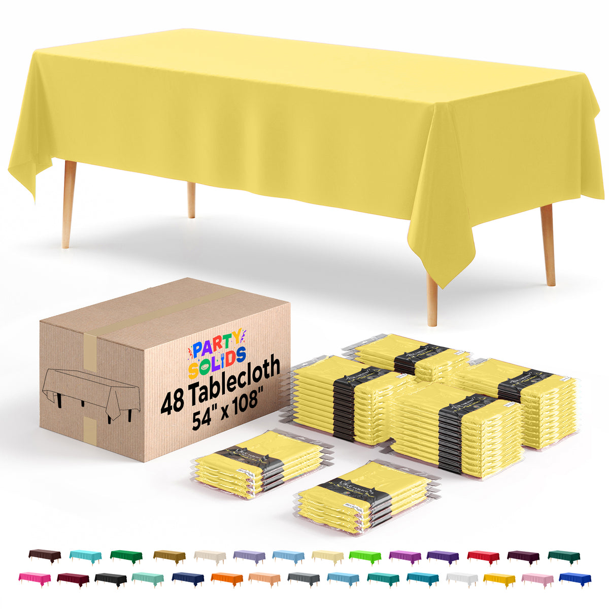 Light Yellow Plastic Table Cover | Case of 48 | 54 in. x 108 in.