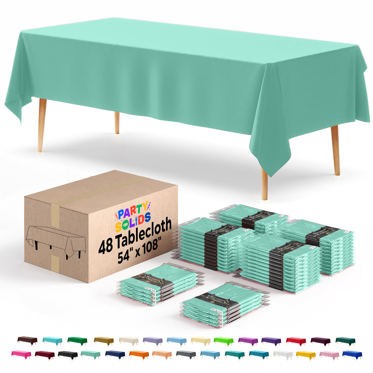 Mint Plastic Table Cover | Case of 48 | 54 in. x 108 in.